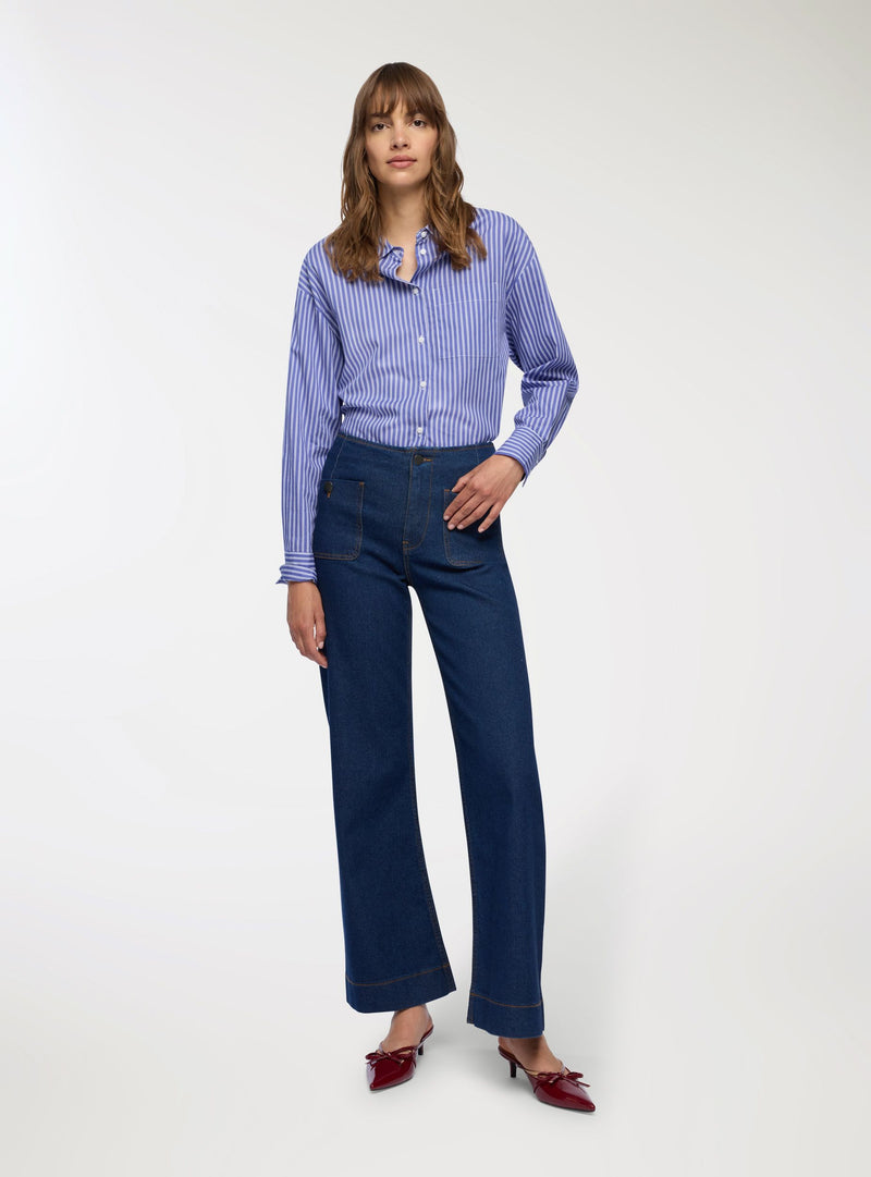 Dark wide-leg jeans con tasche a toppa - Dark blue denim