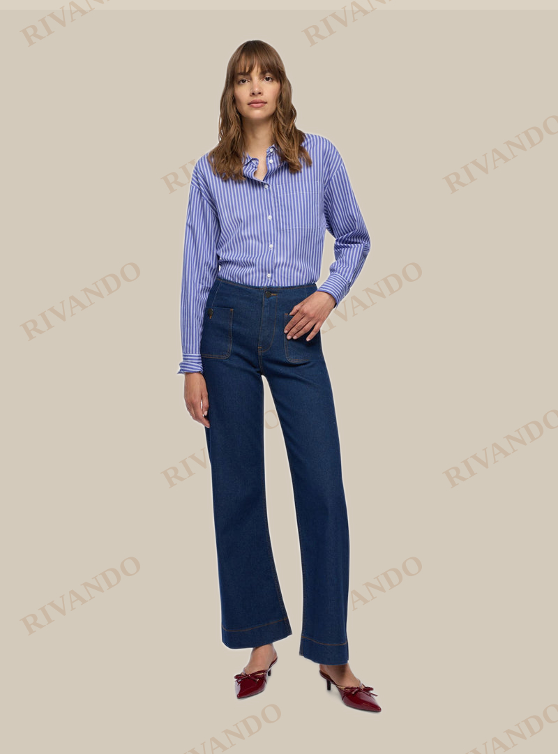 Dark wide-leg jeans con tasche a toppa - Dark blue denim